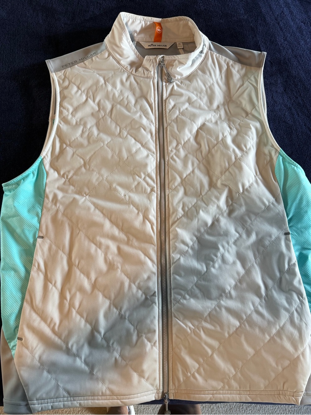 Peter Millar White Quilted Vest with Aqua Side Panels - men's